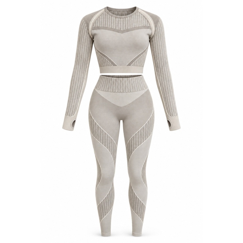 NWT Soho Apparel L/XL Taupe Ribbed 2-Piece Crop Top & Leggings Activewear Set